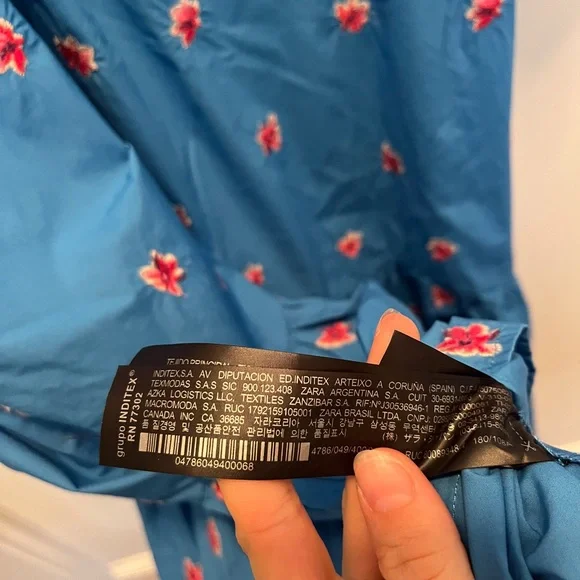 Zara Blue Flora Embroidered Ruffled Puff Sleeve Maxi Dress - Picture 7 of 12